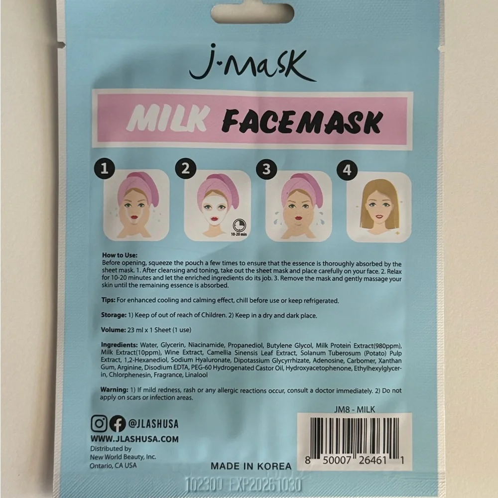 J-Mask Nourishing Milk Face Mask pack of 10 Korean face masks new in box